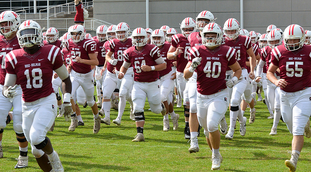 Rose-Hulman football team runs out in a 2017 file photo